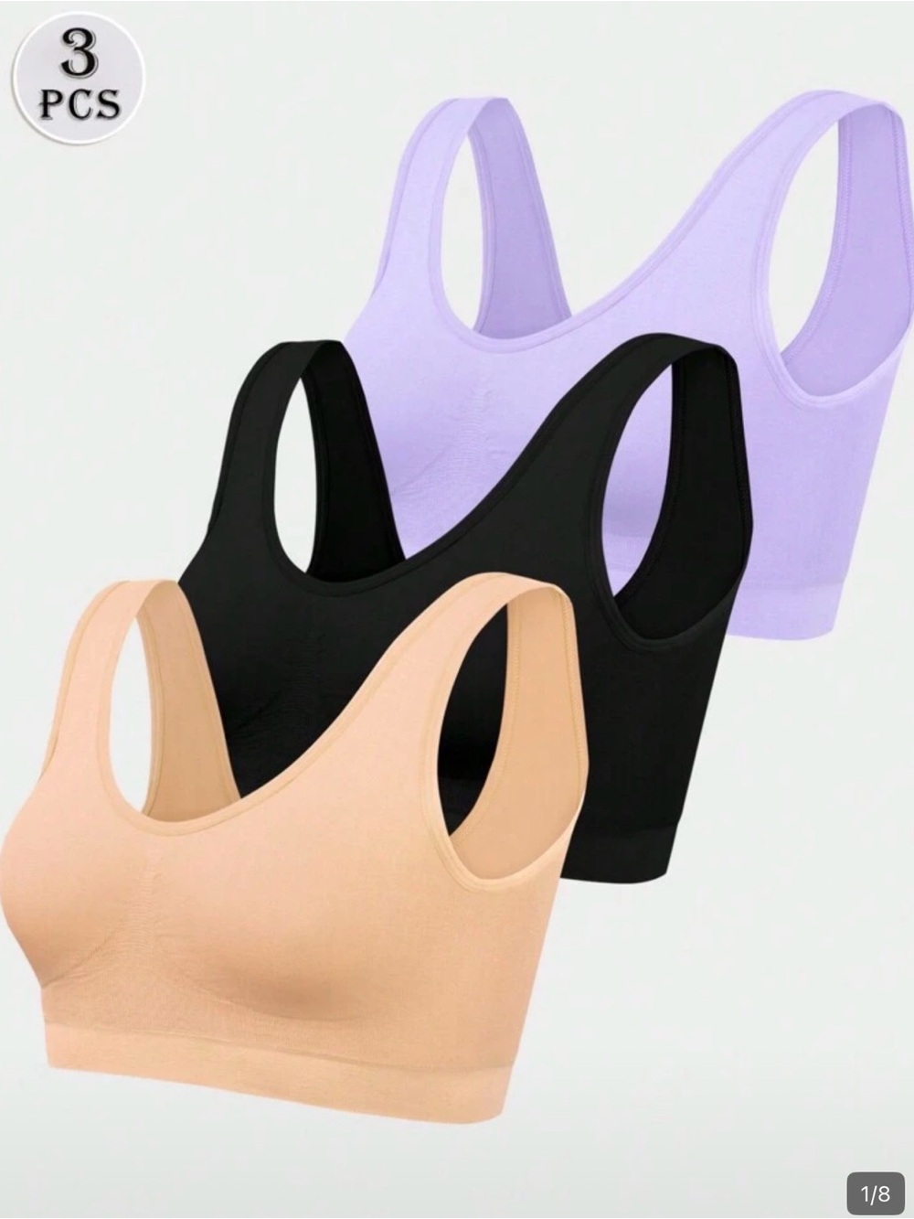 SHEIN 3-Pack Seamless Light Support Sports Bras - Black, Lavender, Nude